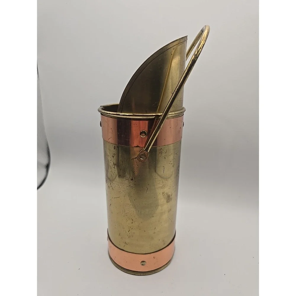 Vintage Copper Brass Coal Ash Scuttle‎ Bucket Scoop Long Match Holder Patina